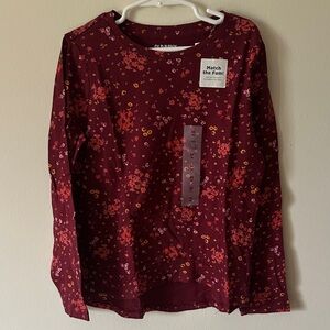 Old Navy Maroon Floral Long Sleeve Tee